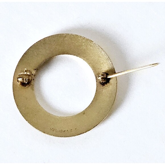 VTG 12K GF Circle Brooch Gold w Shamrock Green Stone Estate Piece 1.10" EUC - Picture 6 of 7